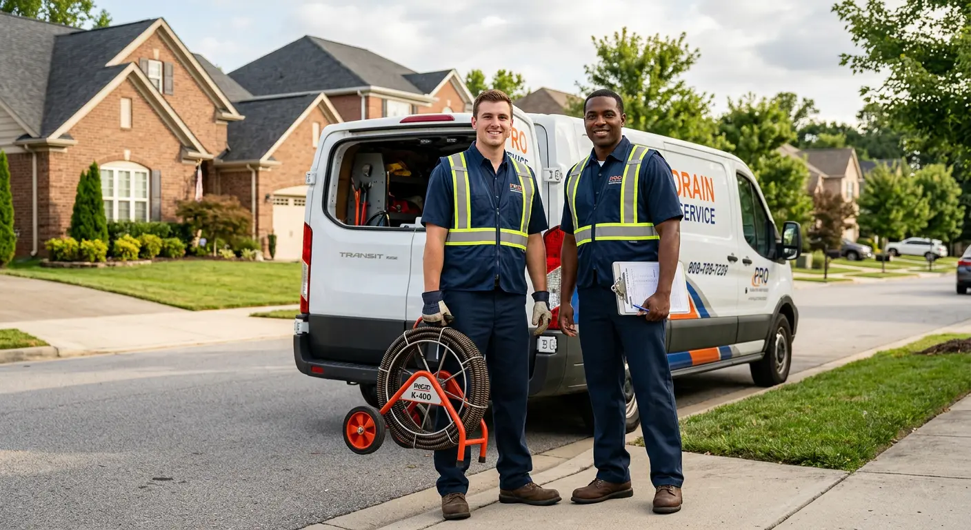 Sewer and drain service team with equipment ready for work in Bay City